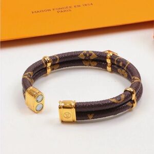 Brown Monogram Double-Wrap Bracelet with Gold Hardware